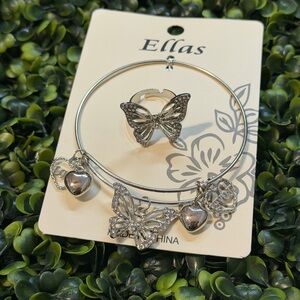 Ella Silver Butterfly Charm Bracelet and adjustable Ring Set